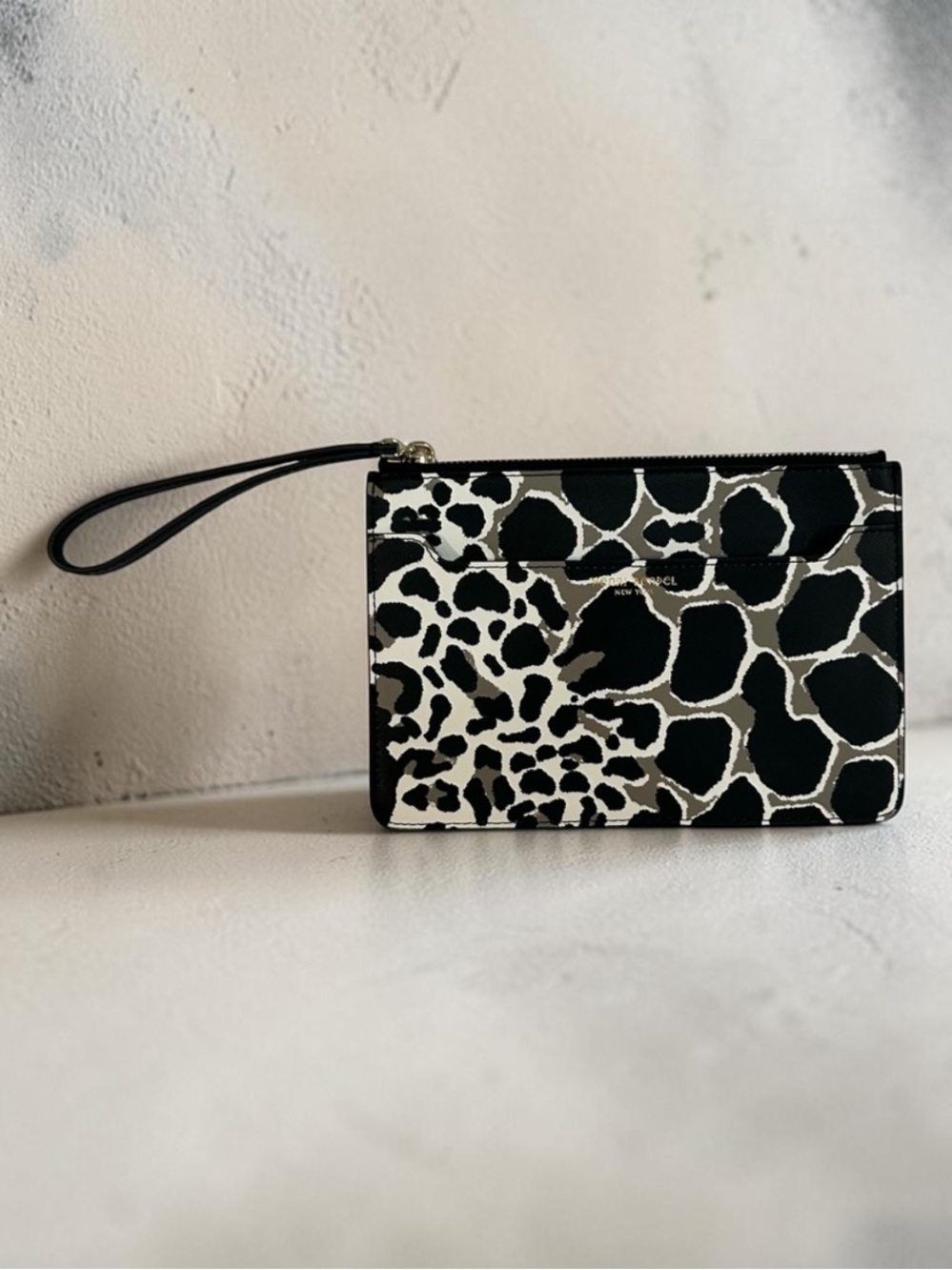 Henry Bendel Animal Print Zippered Wristlet Clutch Purse